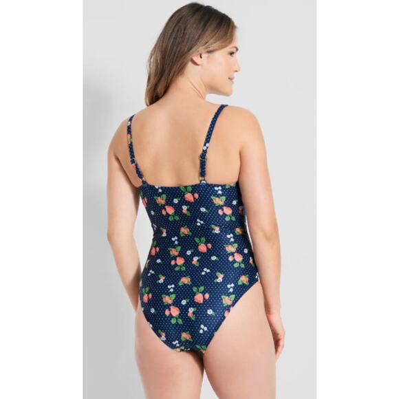 ModCloth Small The Brandy Underwire One-Piece Swimsuit Blue Strawberry Print - Picture 2 of 13
